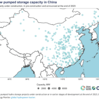 Capacity of pumped hydro storage projects under construction or in earlier stages of development at the end of 2023, GW. Source: Global Energy Monitor global hydropower tracker.